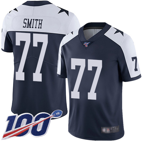 Men Dallas Cowboys Limited Navy Blue Tyron Smith Alternate 77 100th Season Vapor Untouchable Throwback NFL Jersey